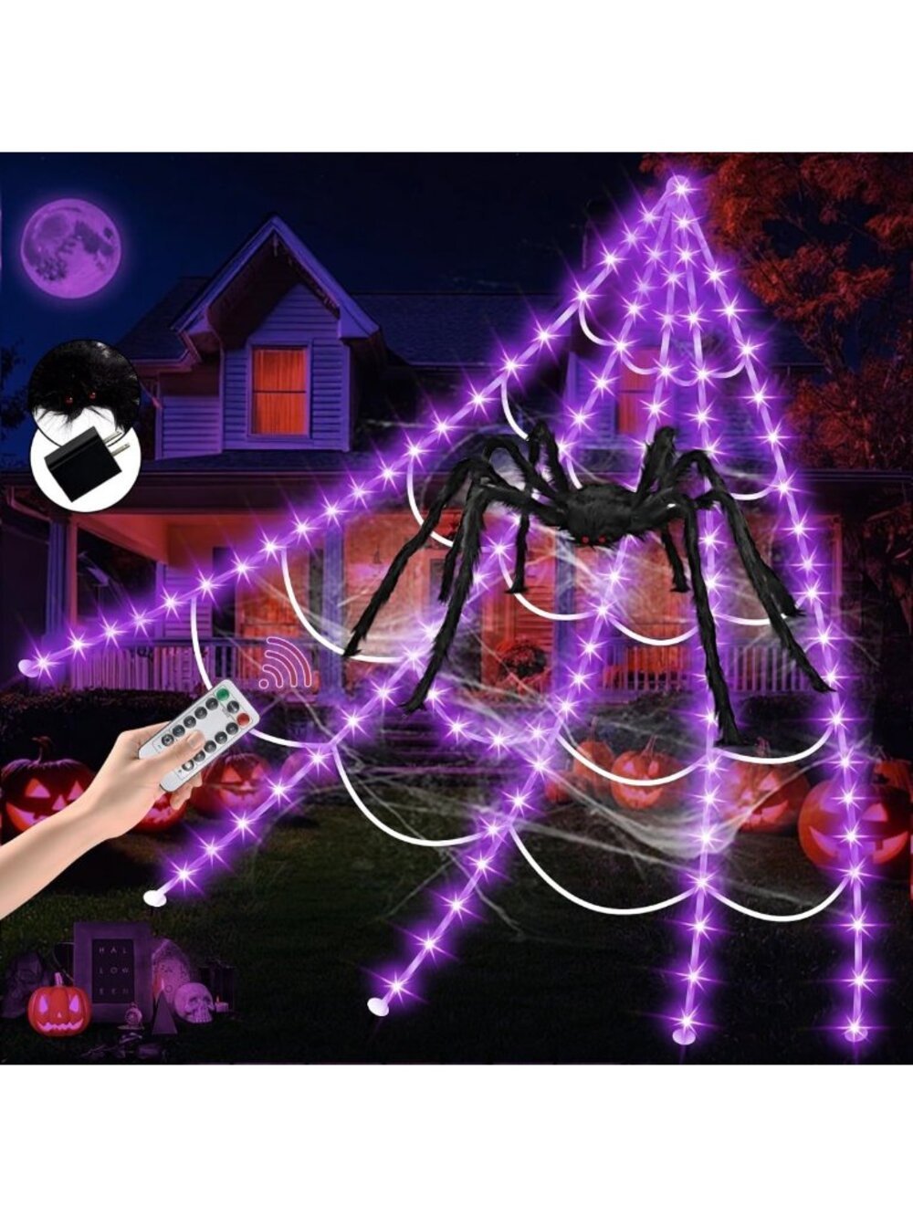 Giant Spider Web Lights 250 LED Halloween Decor, 16.4Ft Waterproof with Timer